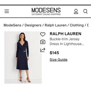 Lauren Ralph Lauren Navy Wrap Dress‎ W/ Leather Buckle, SZ 12 Retail $145 #209